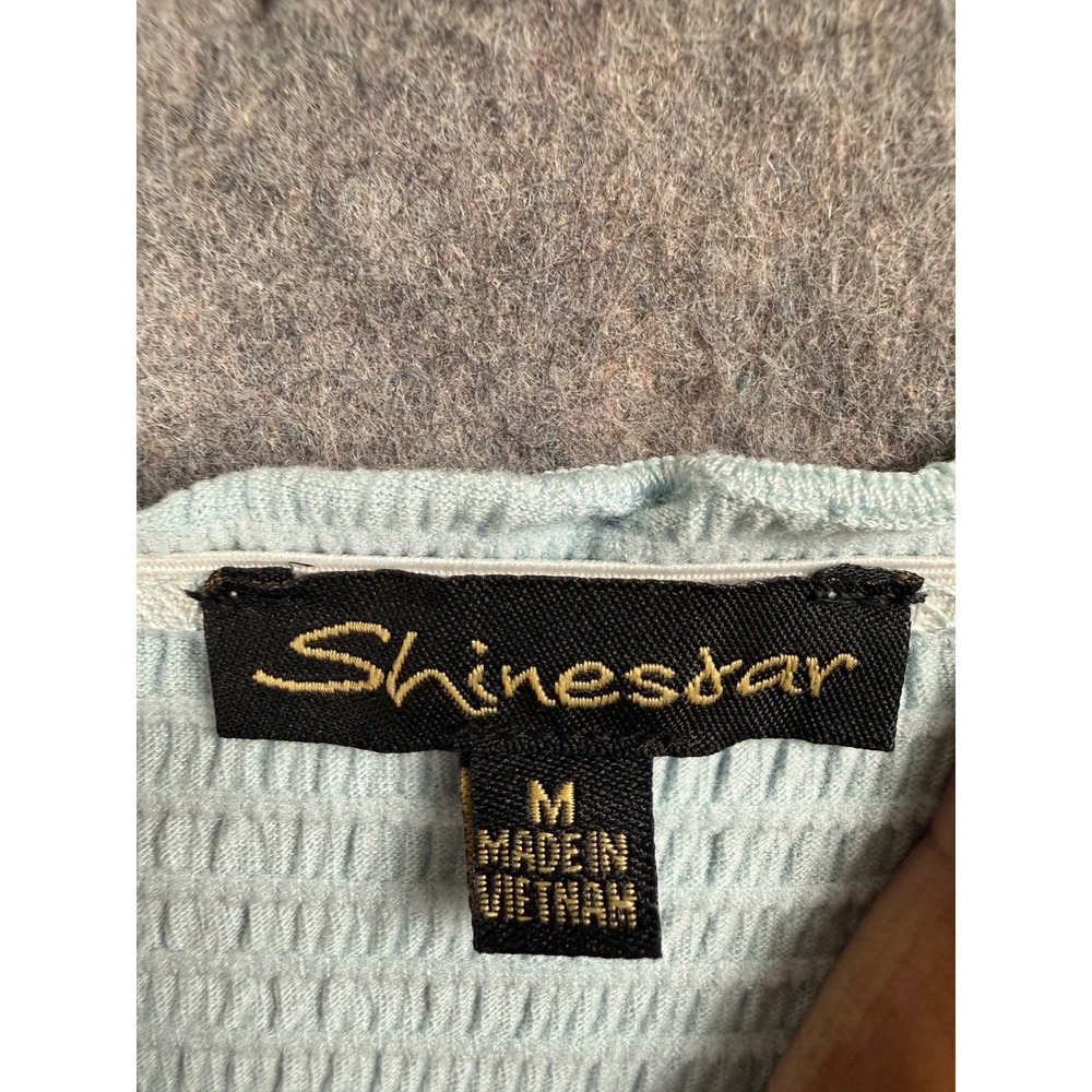 Shinestar Light Blue Smocked Ruched Sheer Balloon Sleeve Crop Top Mens Medium - Picture 3 of 6